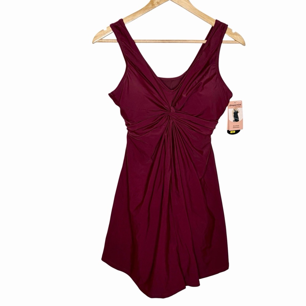 Shapermint Swim Dress Swimsuit Burgundy Womens Size M UPF 50 Slimming One Piece